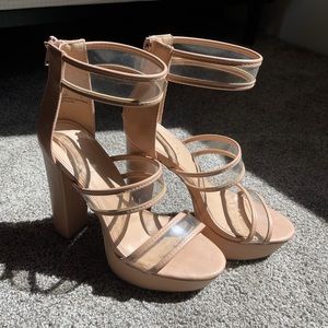 Platform nude and clear heels
